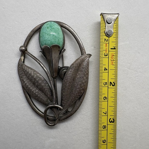 Silver Tone and Turquoise Flower Bouquet Brooch Pin / Floral, Botanical Theme - Picture 3 of 5